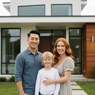 Family looking at new home, symbolizing the home buying journey