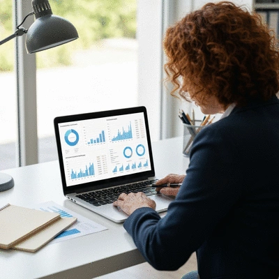 Person analyzing mortgage data on a laptop, with charts and graphs