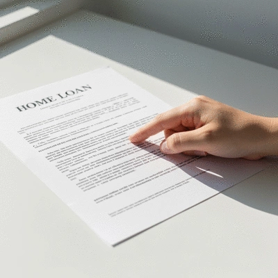 Close-up of a hand highlighting important features on a home loan document, clean background, natural light, no text, no words, no typography, 8K