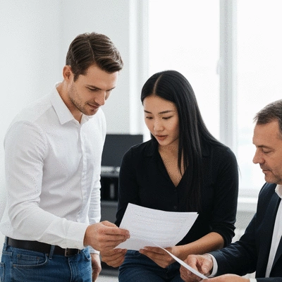 Couple reviewing home loan documents with a financial advisor