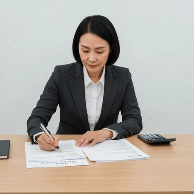 Person organizing mortgage application documents on a desk